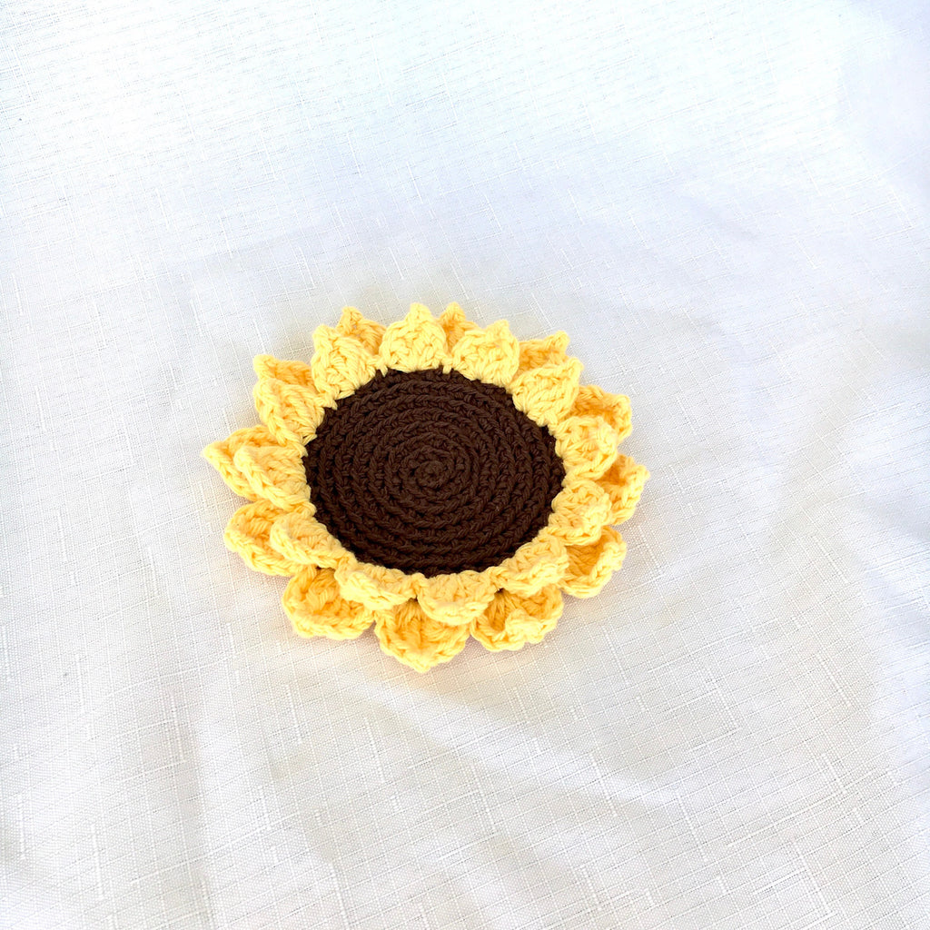 Sunflower Crochet Coasters (set Of 4) - Handmade Cotton Drink Coasters - Rustic Farmhouse Table Decor - Hostess Or Housewarming Gift