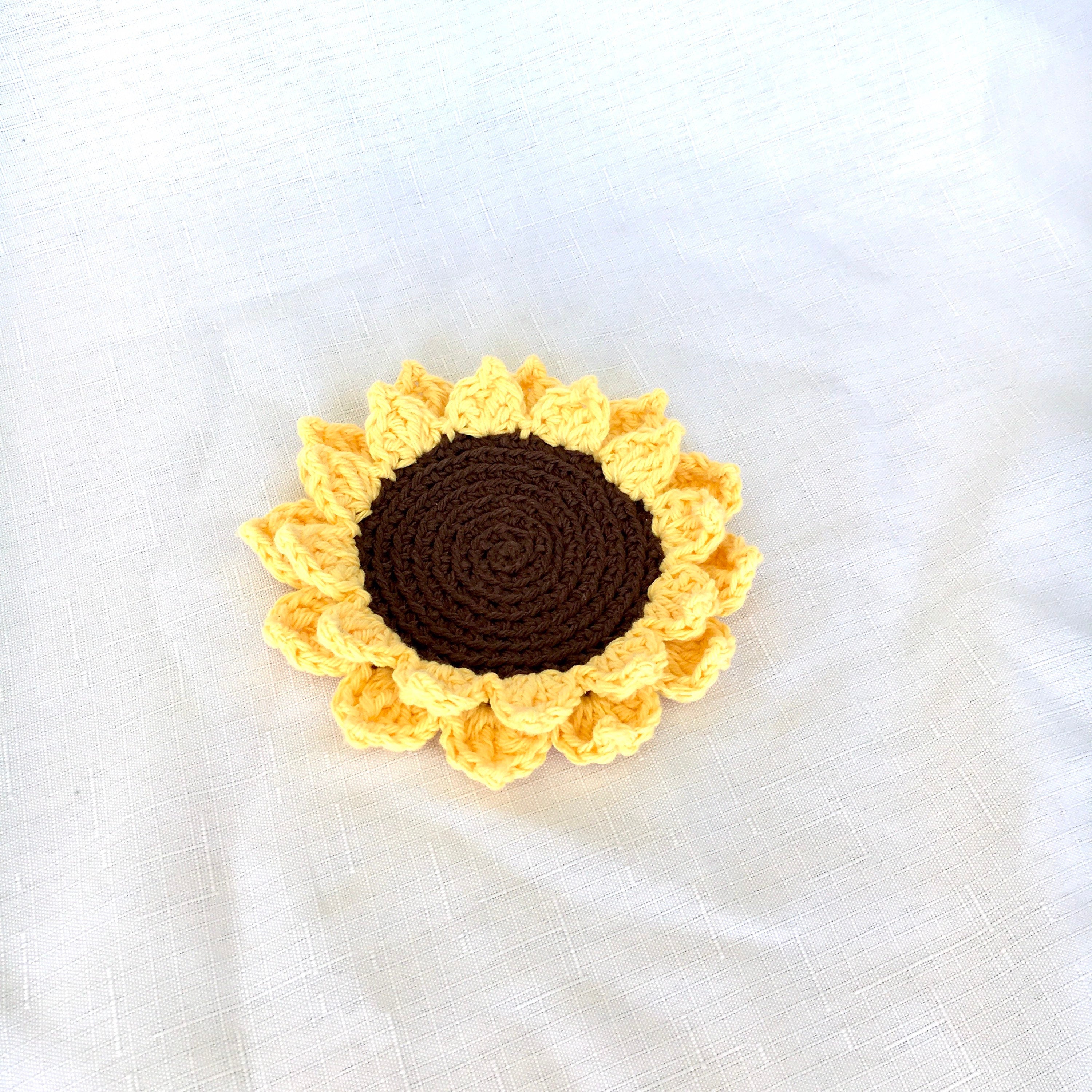 Sunflower Crochet Coasters (set Of 4) - Handmade Cotton Drink Coasters - Rustic Farmhouse Table Decor - Hostess Or Housewarming Gift