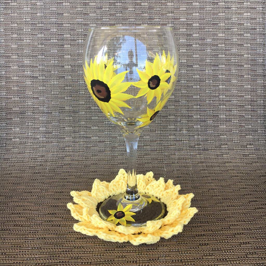 Sunflower Crochet Coasters (set Of 4) - Handmade Cotton Drink Coasters - Rustic Farmhouse Table Decor - Hostess Or Housewarming Gift