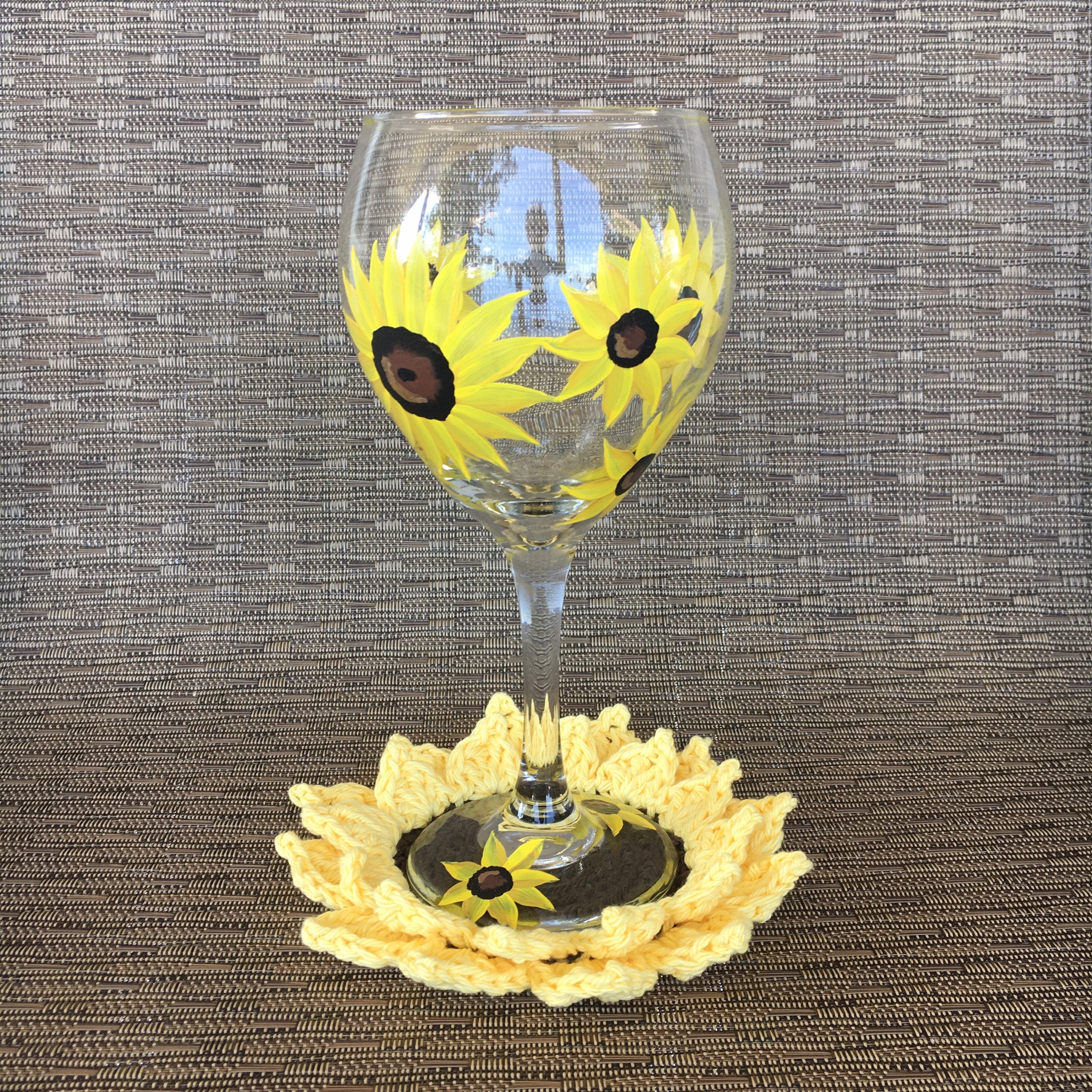 Sunflower Crochet Coasters (set Of 4) - Handmade Cotton Drink Coasters - Rustic Farmhouse Table Decor - Hostess Or Housewarming Gift