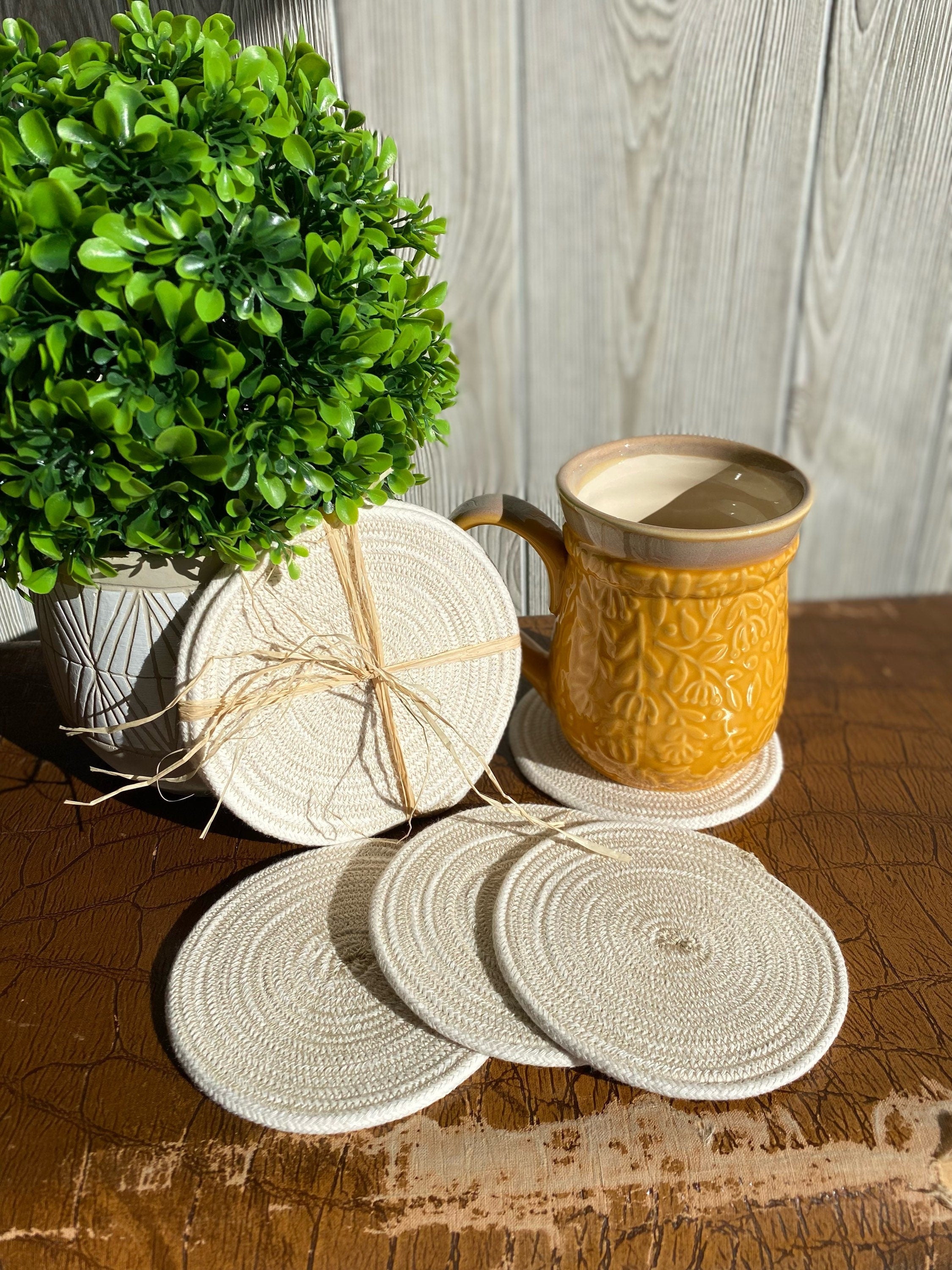 Handmade Cotton Coasters Set: Absorbent Mug Rugs, Set Of 4