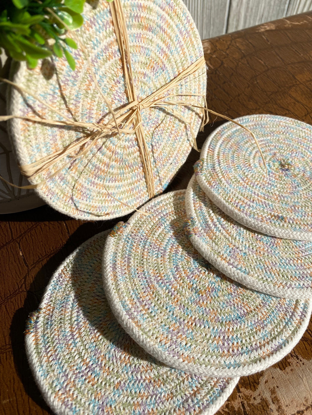 Handmade Cotton Coasters Set: Absorbent Mug Rugs, Set Of 4
