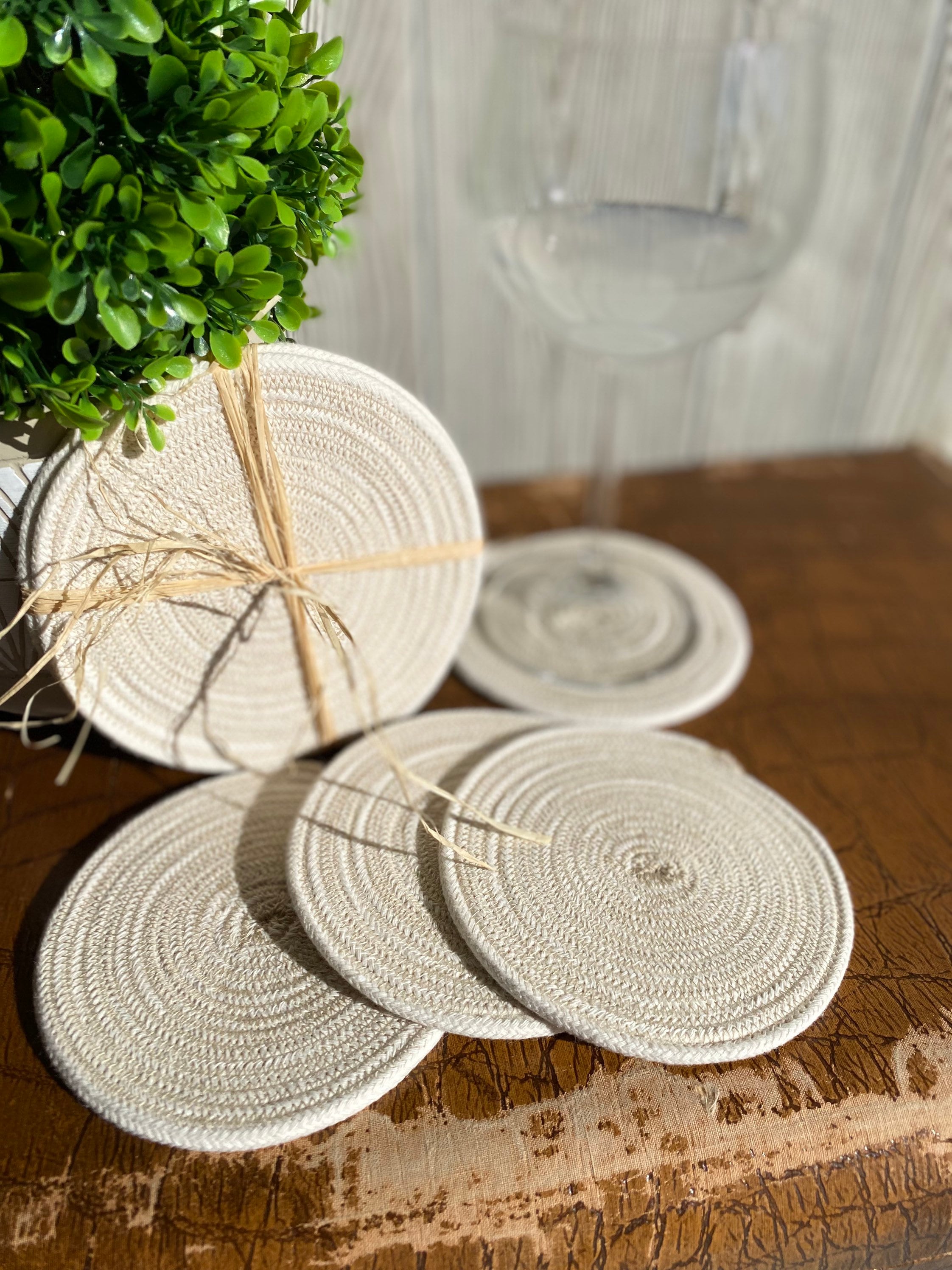 Handmade Cotton Coasters Set: Absorbent Mug Rugs, Set Of 4