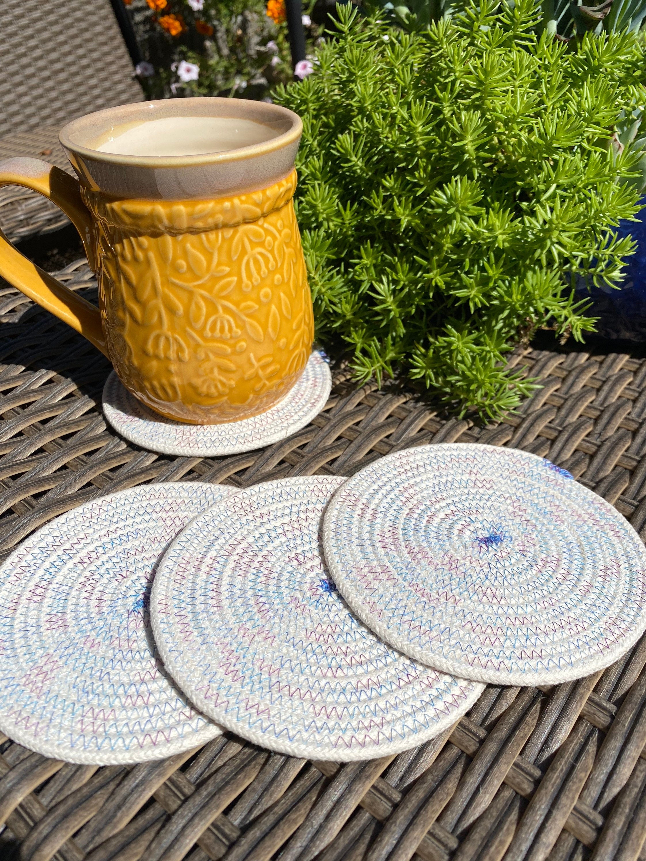 Handmade Cotton Coasters Set: Absorbent Mug Rugs, Set Of 4