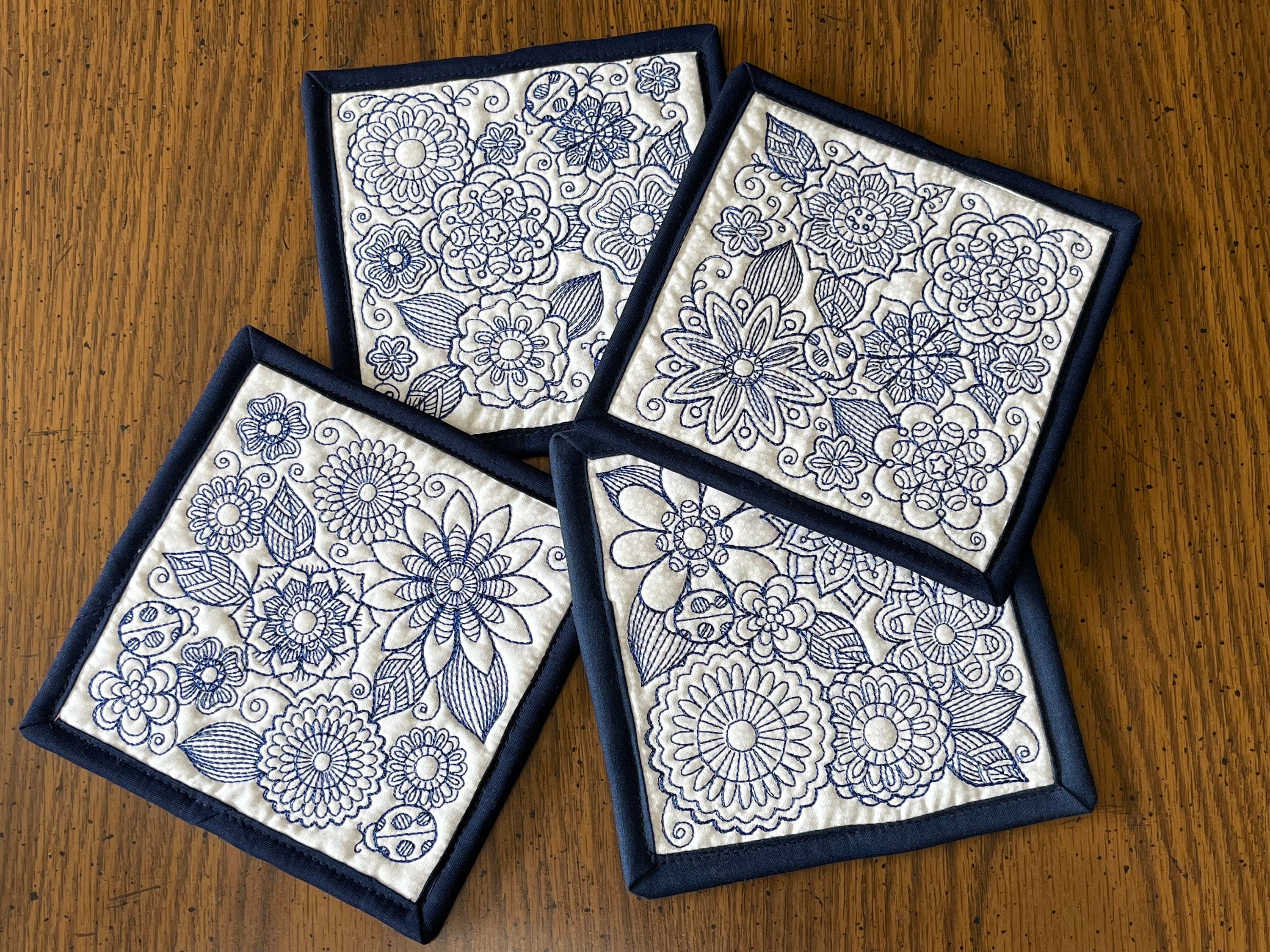 Quilted Fabric Coasters: Reversible Cotton Coaster Set