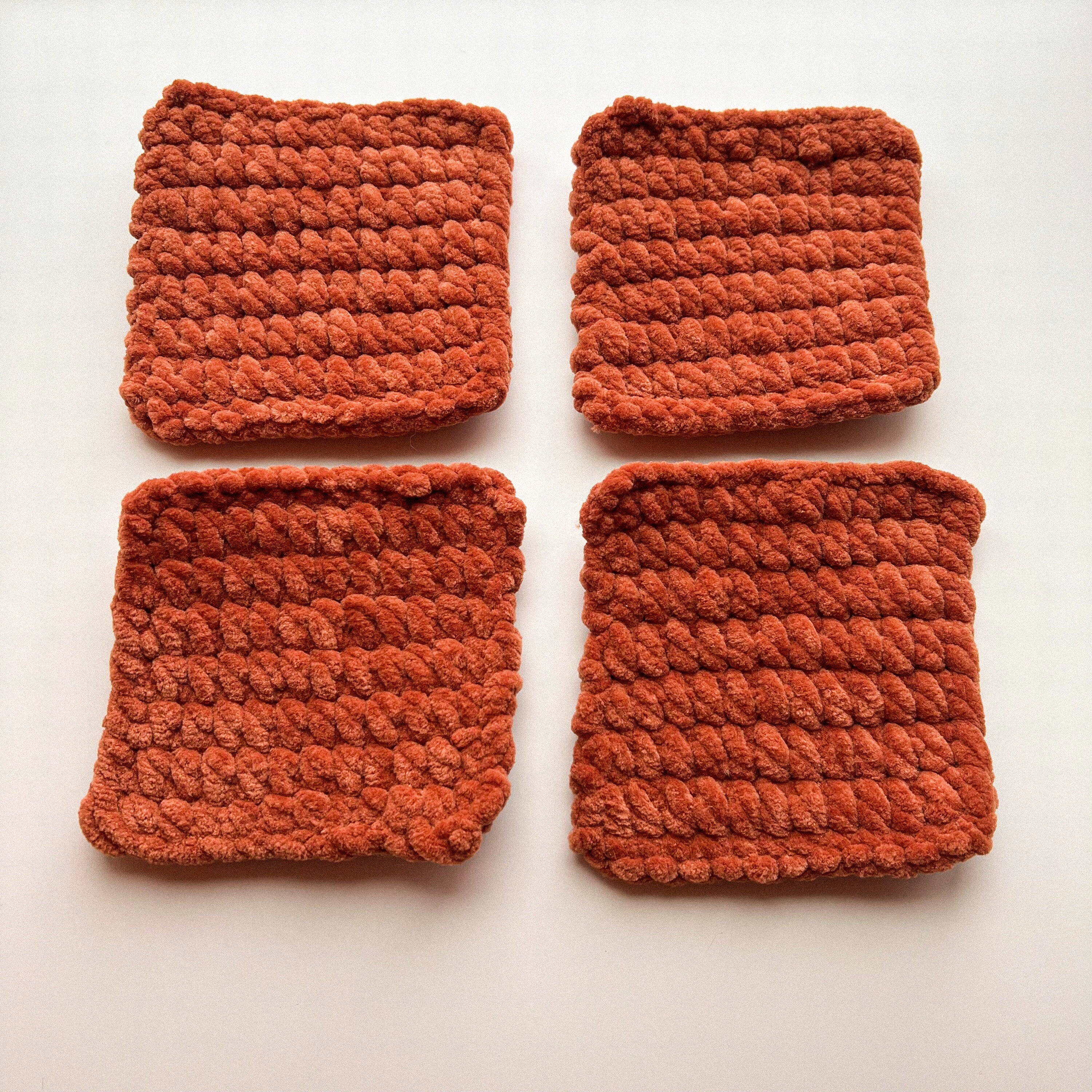 Hand-crocheted Plush Coasters: Brown Knit, Set Of 4