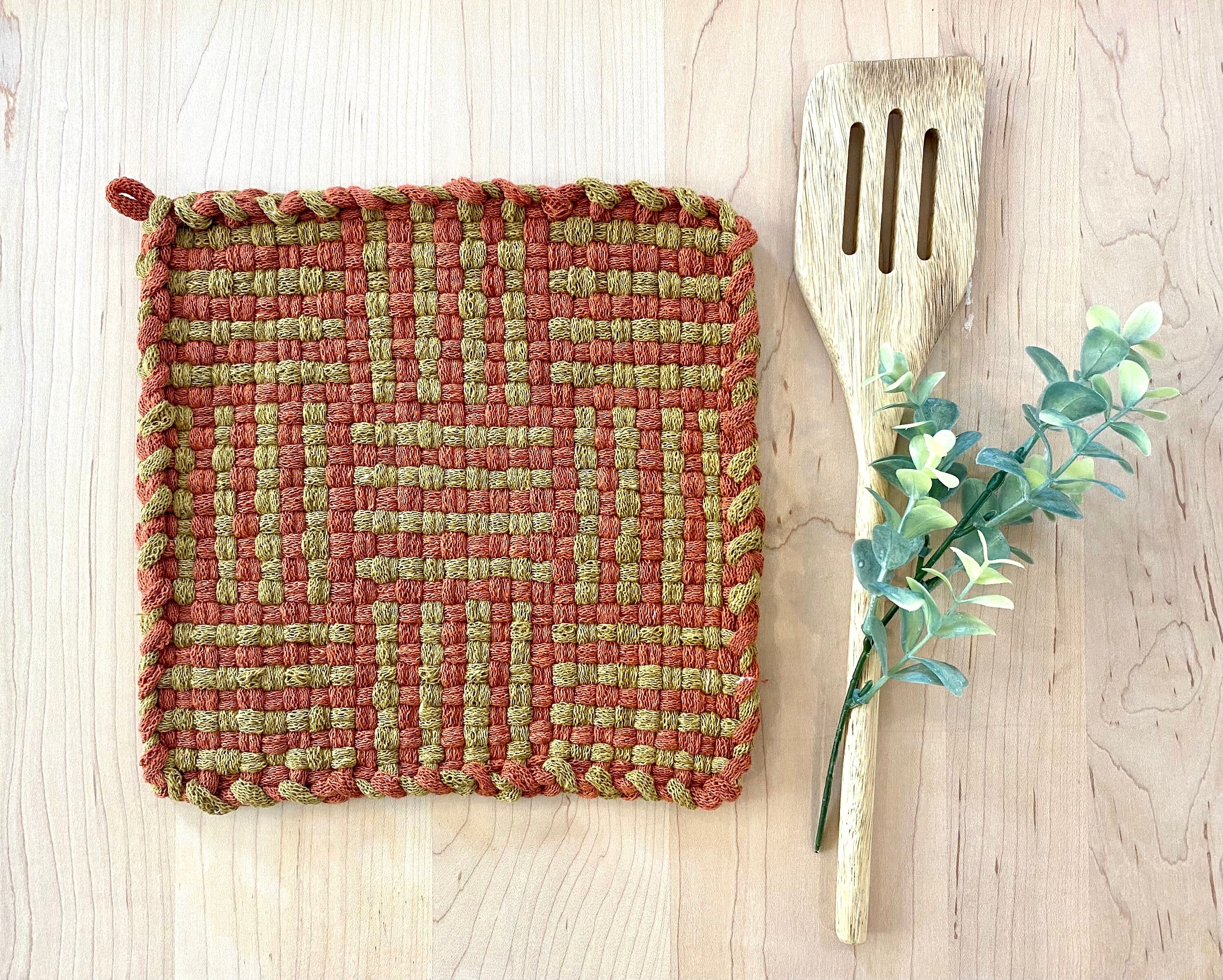 Handmade Woven Hot Pad Potholder- Xl Large Hot Pad 8" X 8" Pro Size