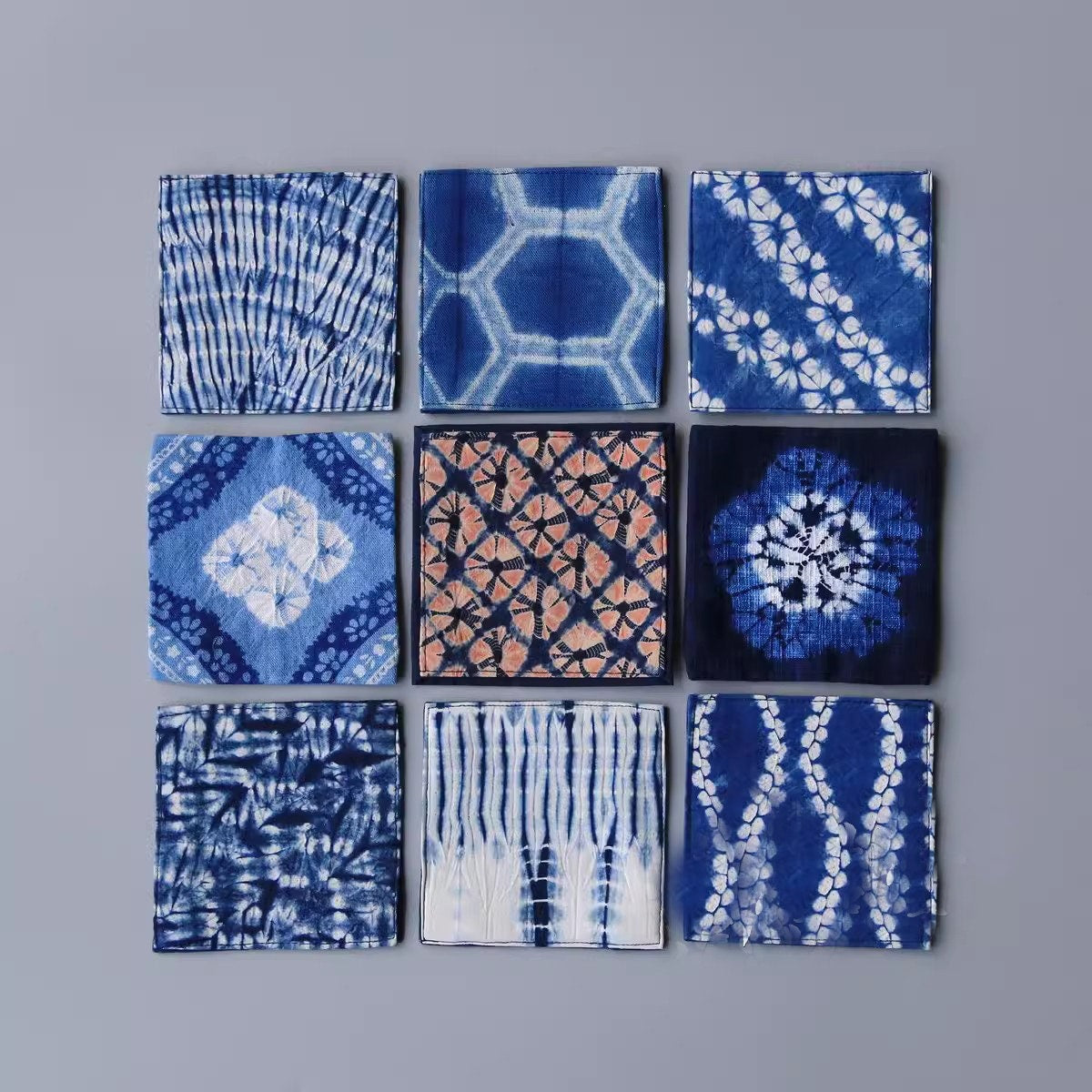Indigo Tie-dye Coasters, Botanical Eco-dye Coasters, Vintage Chinese Coasters, Handmade Blue Coasters, Coffee Table Decoration