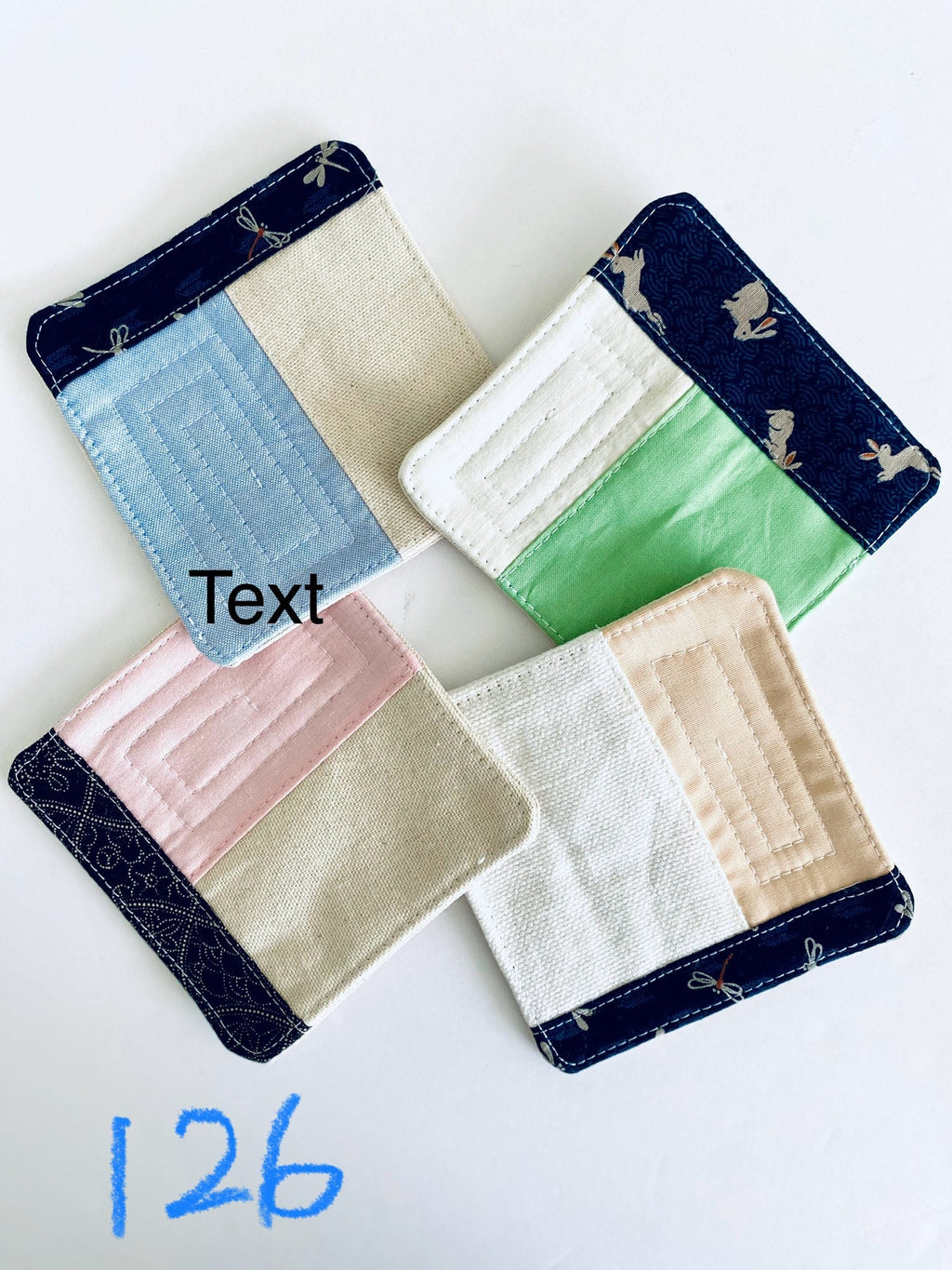 Quilted Japanese Fabric Coasters, Minimalist Patchwork, Set Of 4