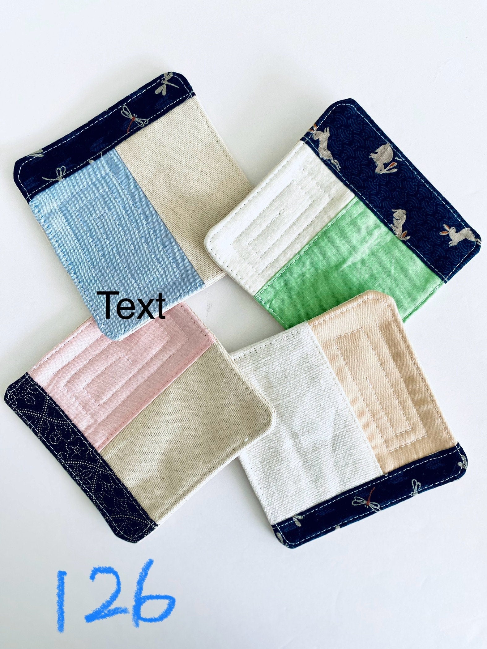 Quilted Japanese Fabric Coasters, Minimalist Patchwork, Set Of 4