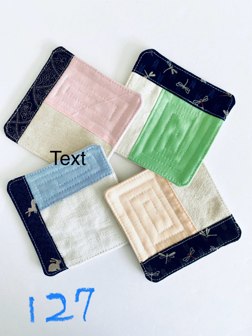 Quilted Japanese Fabric Coasters, Minimalist Patchwork, Set Of 4