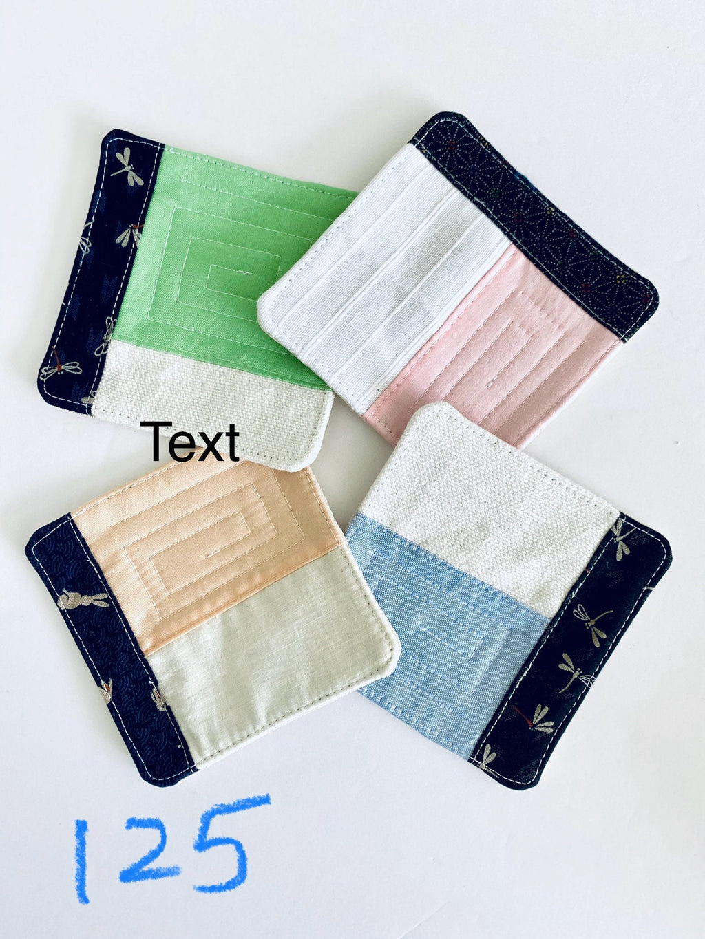 Quilted Japanese Fabric Coasters, Minimalist Patchwork, Set Of 4