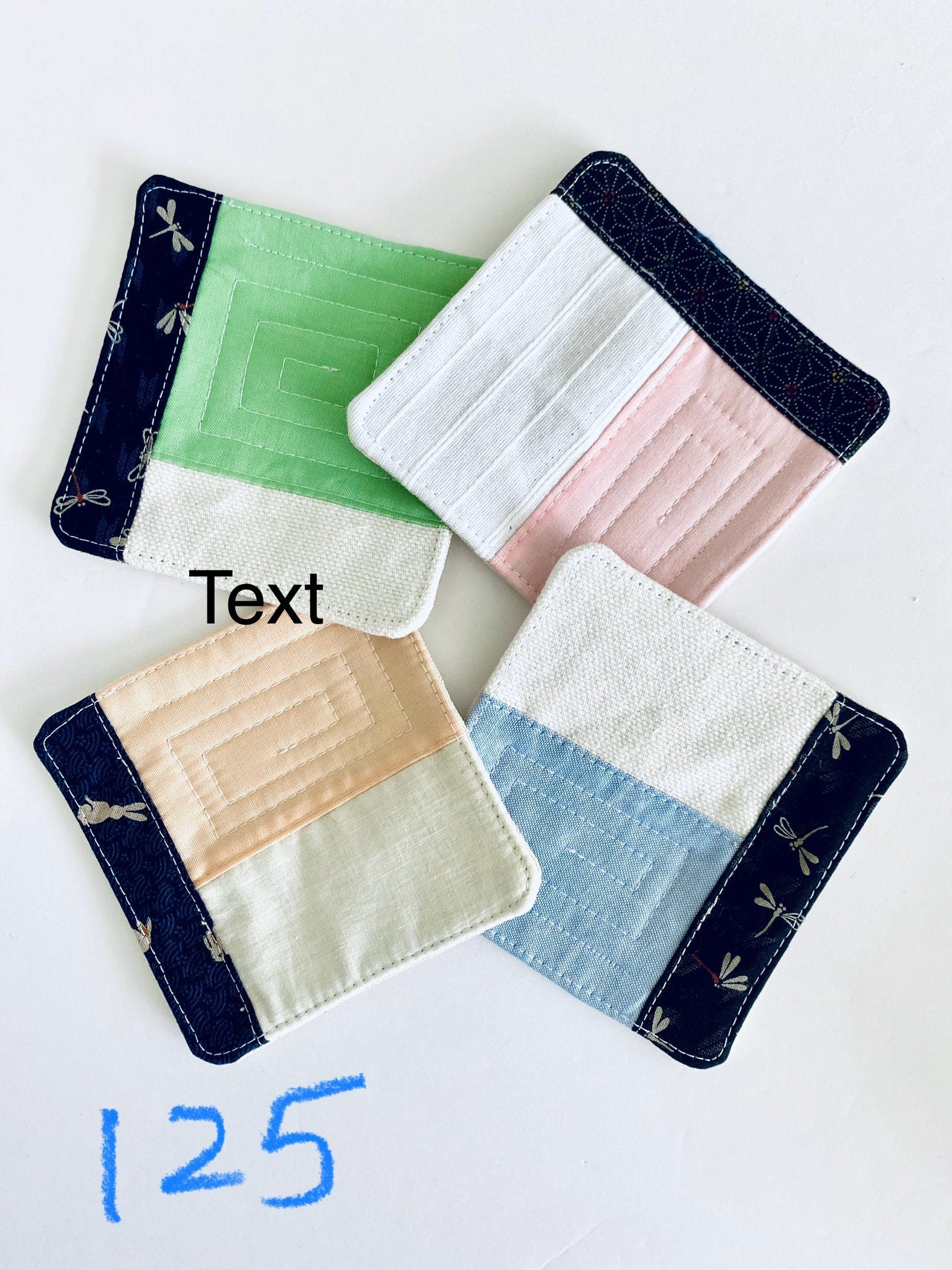 Quilted Japanese Fabric Coasters, Minimalist Patchwork, Set Of 4