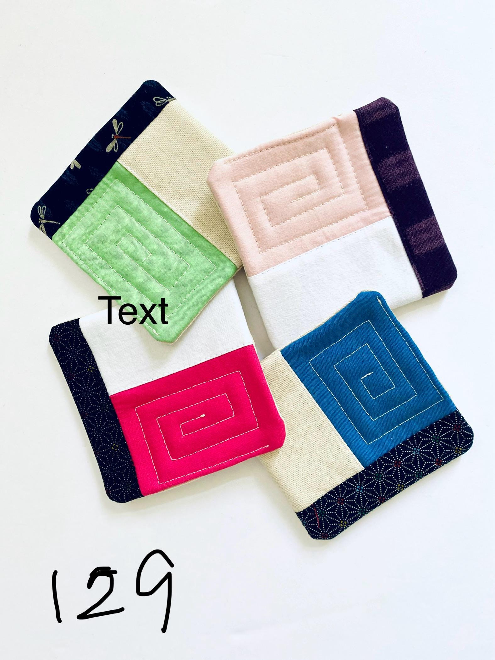 Quilted Japanese Fabric Coasters, Minimalist Patchwork, Set Of 4