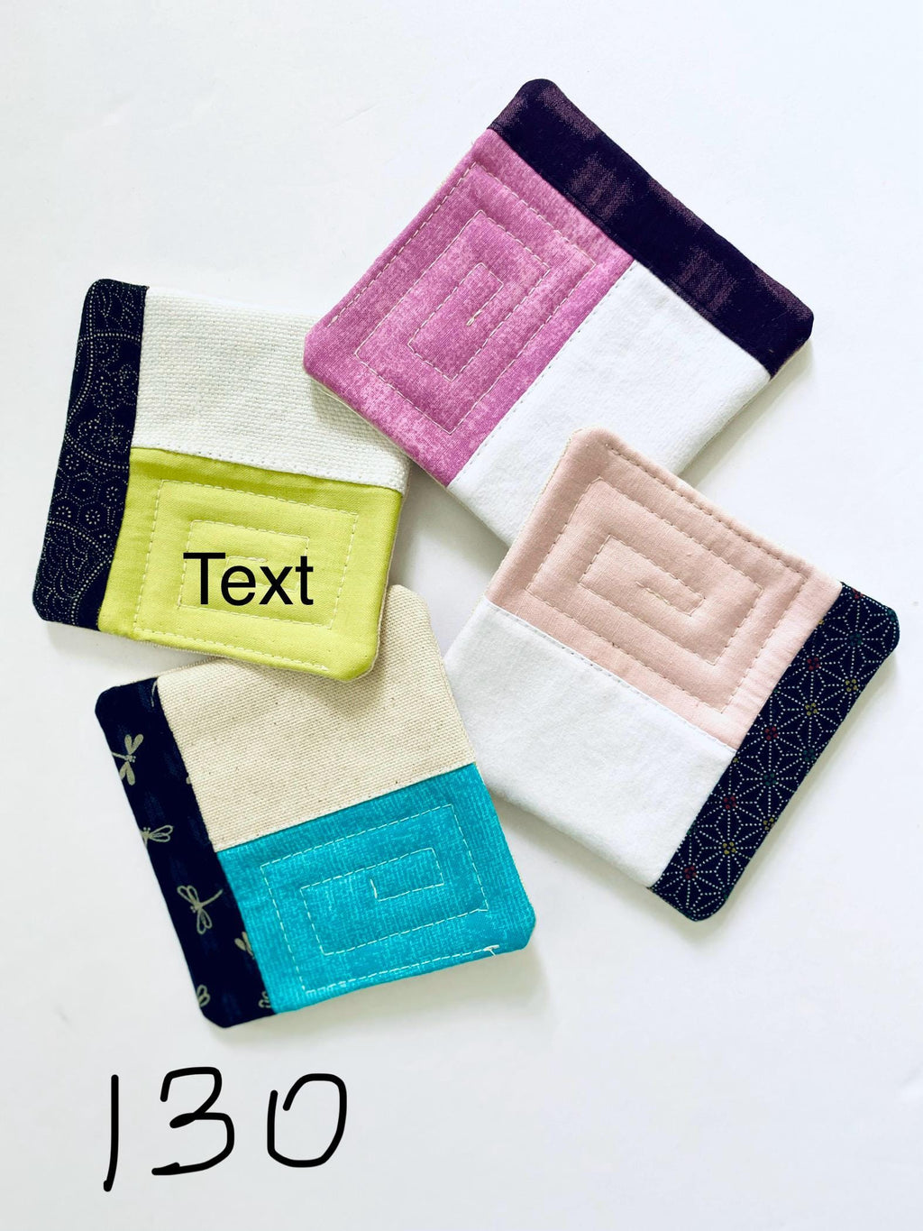 Quilted Japanese Fabric Coasters, Minimalist Patchwork, Set Of 4