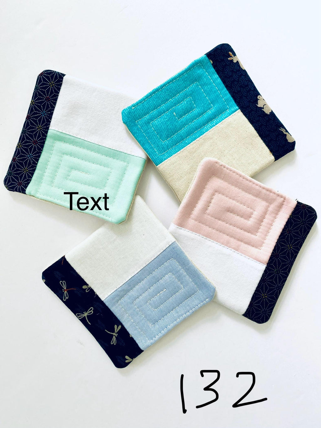 Quilted Japanese Fabric Coasters, Minimalist Patchwork, Set Of 4