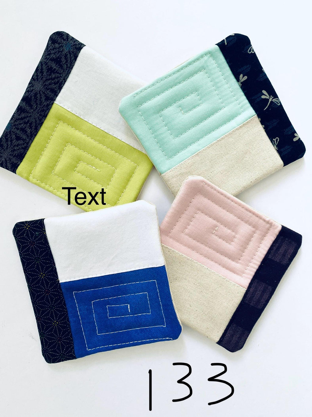 Quilted Japanese Fabric Coasters, Minimalist Patchwork, Set Of 4