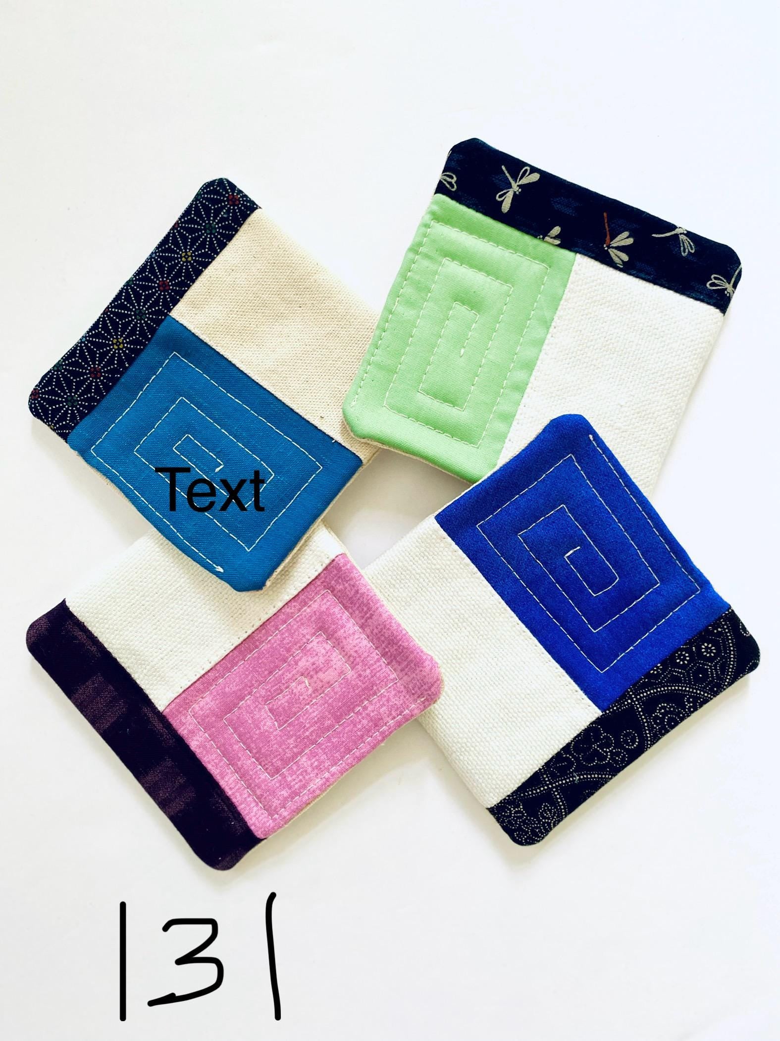 Quilted Japanese Fabric Coasters, Minimalist Patchwork, Set Of 4