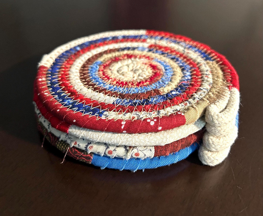 Cotton Stitched Drink Coasters , Natural - Sold In Pairs