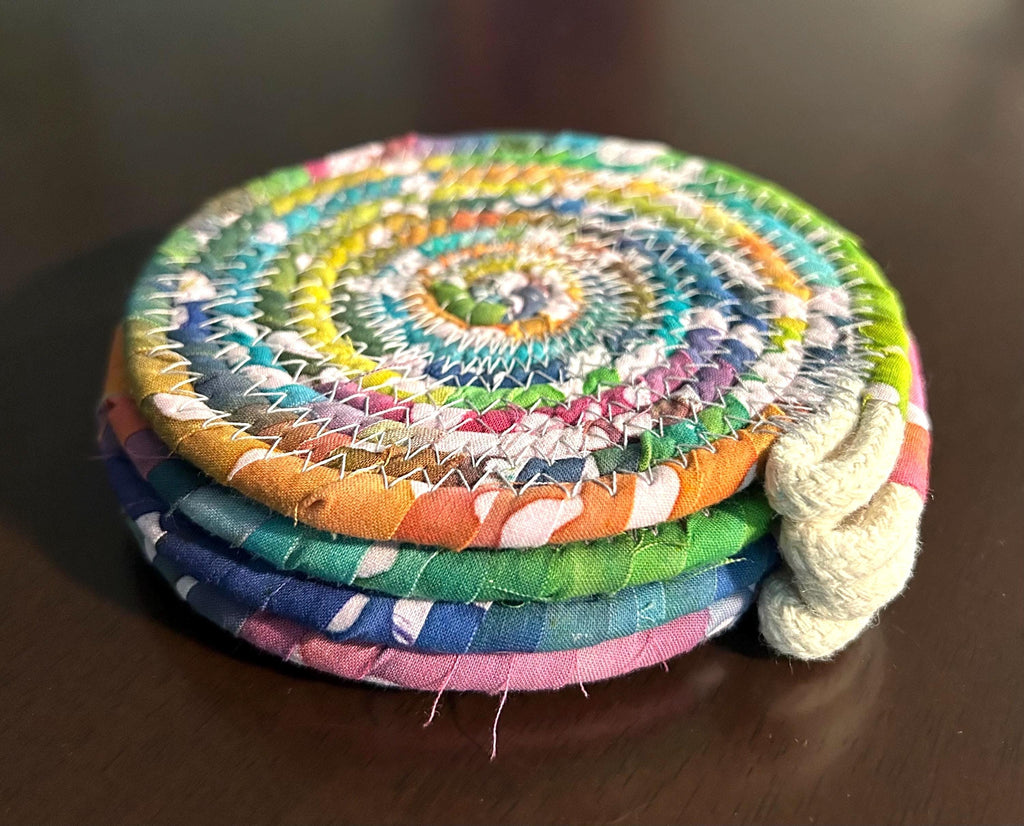 Cotton Stitched Drink Coasters , Natural - Sold In Pairs