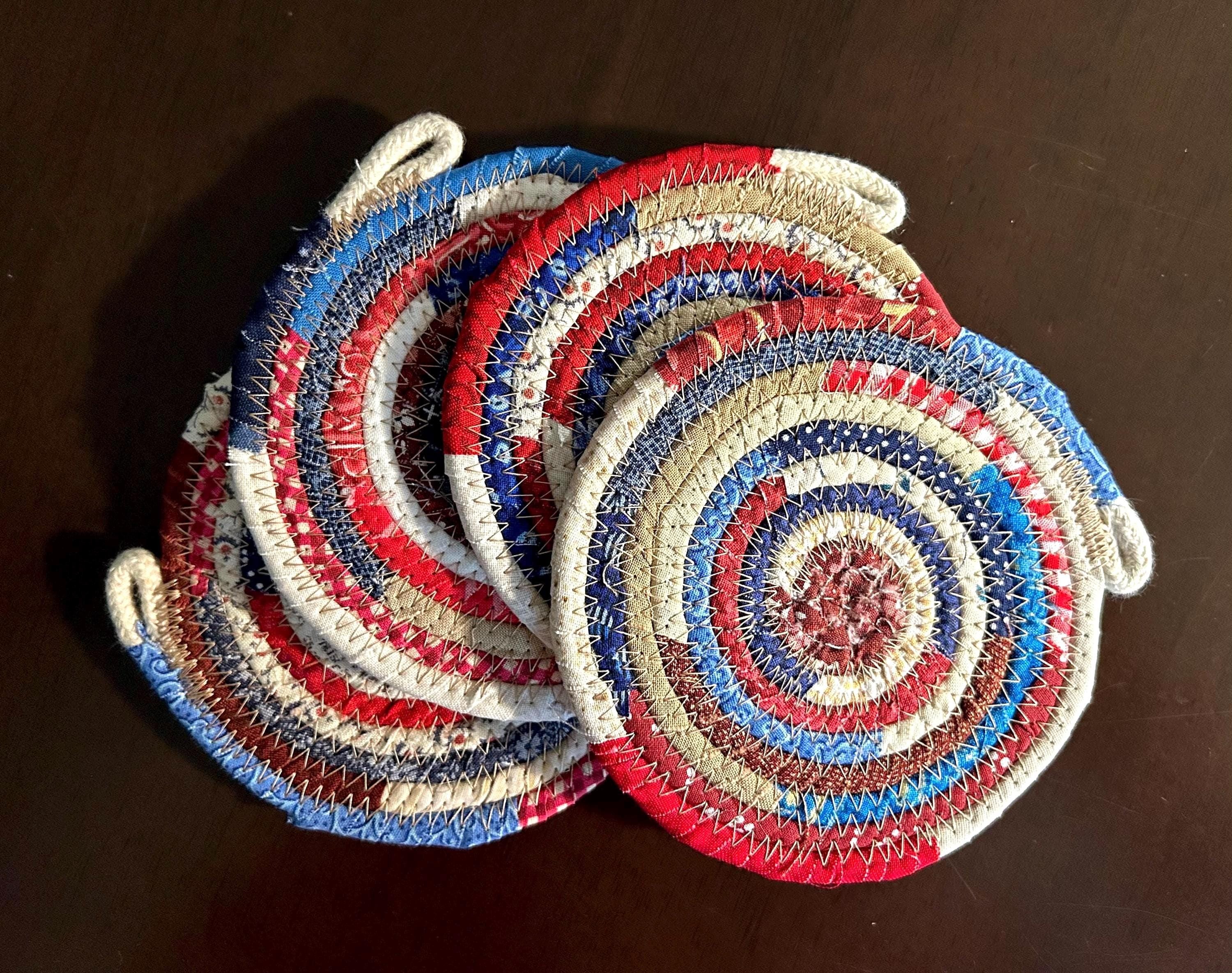 Cotton Stitched Drink Coasters , Natural - Sold In Pairs