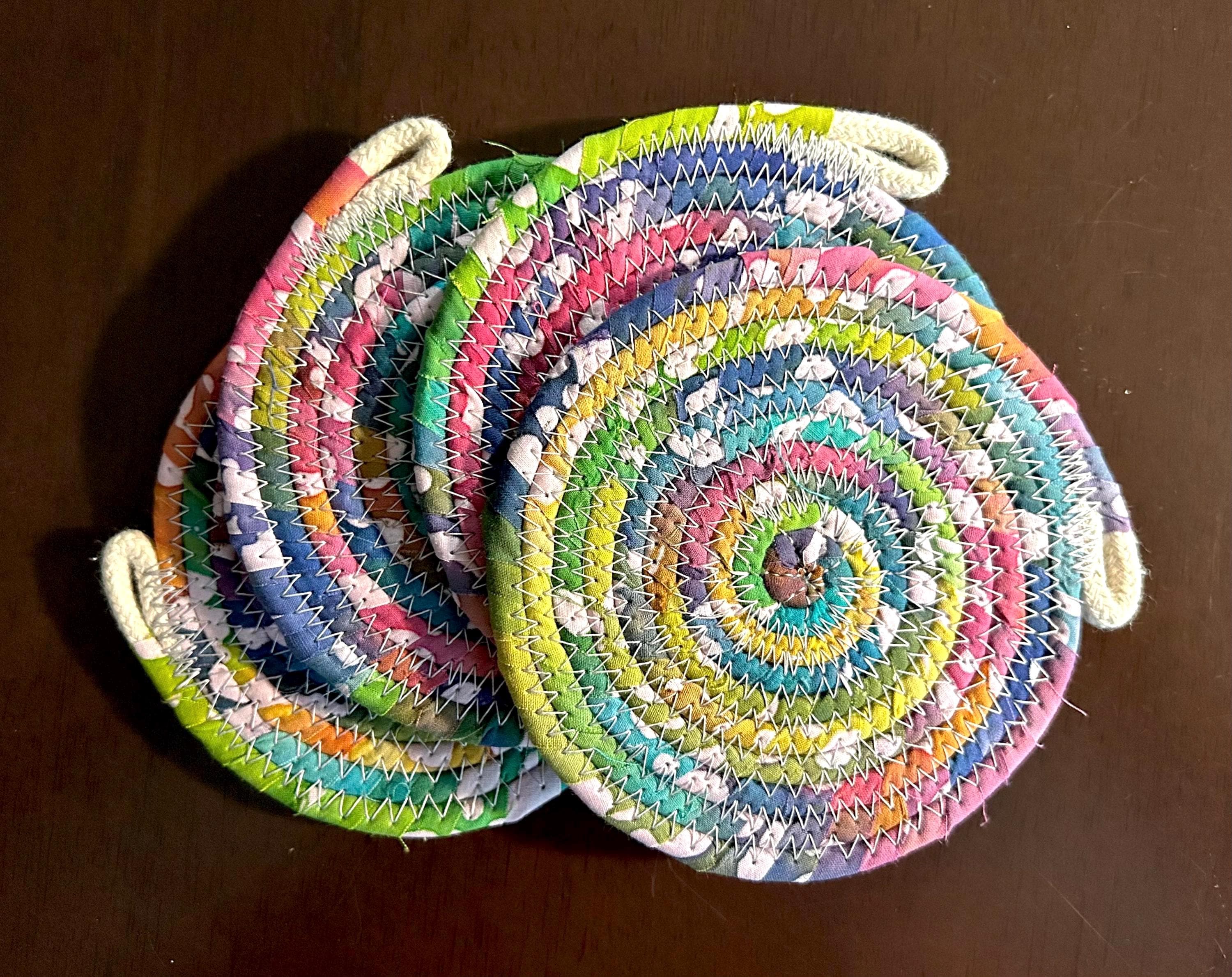 Cotton Stitched Drink Coasters , Natural - Sold In Pairs