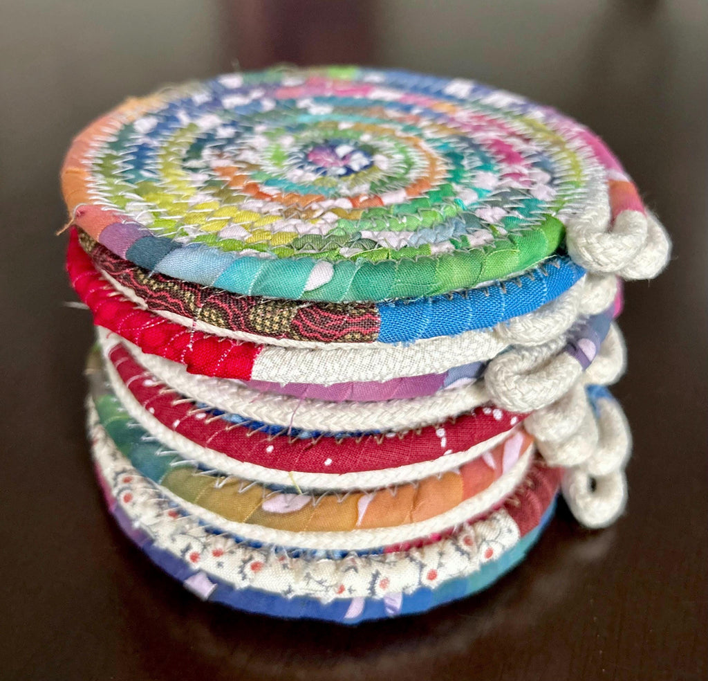 Cotton Rope Stitched Drink Coasters - Americana, Tye Dye, Natural - Sold In Pairs