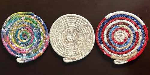 Cotton Rope Stitched Drink Coasters - Americana, Tye Dye, Natural - Sold In Pairs