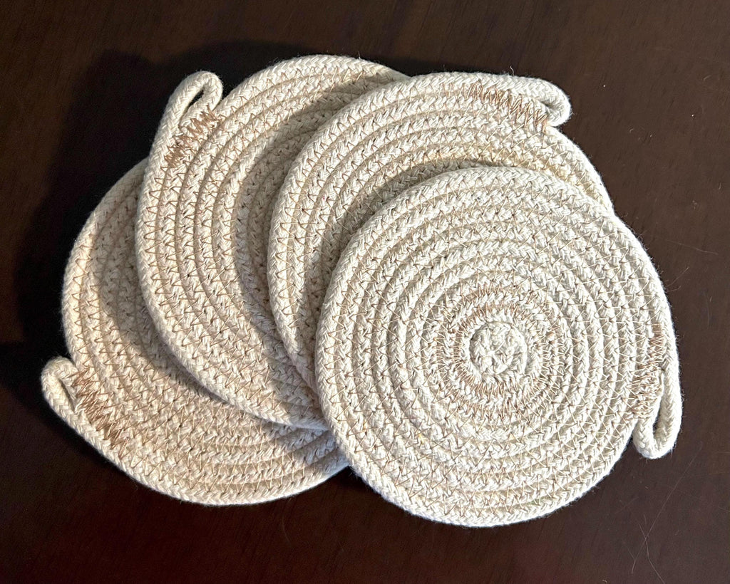 Cotton Stitched Drink Coasters , Natural - Sold In Pairs