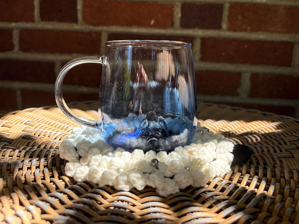 Crochet Fluffy Sheep Coaster, Farmhouse Mug Rug For Coffee Lover