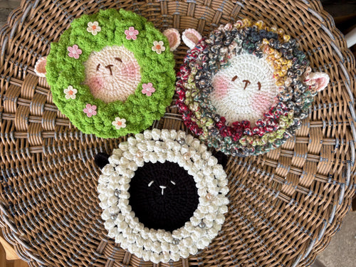 Crochet Fluffy Sheep Coaster, Farmhouse Mug Rug For Coffee Lover