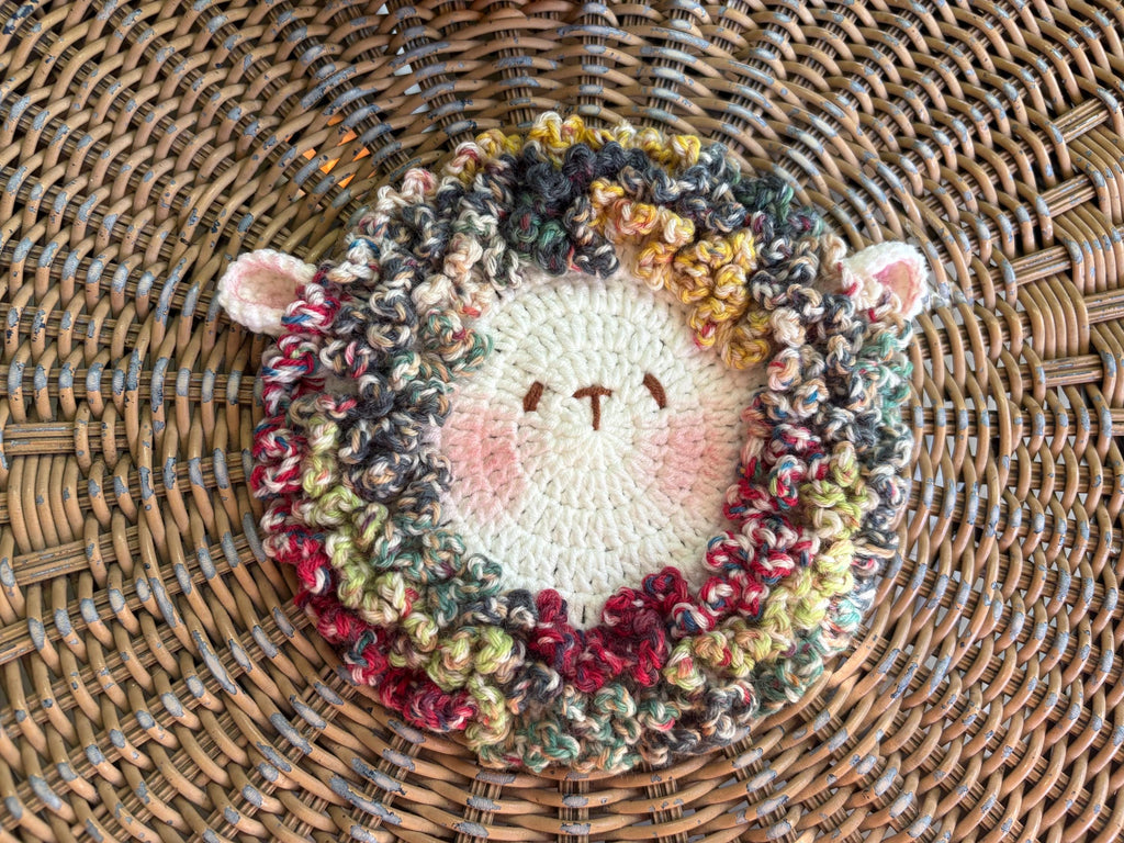 Crochet Fluffy Sheep Coaster, Farmhouse Mug Rug For Coffee Lover