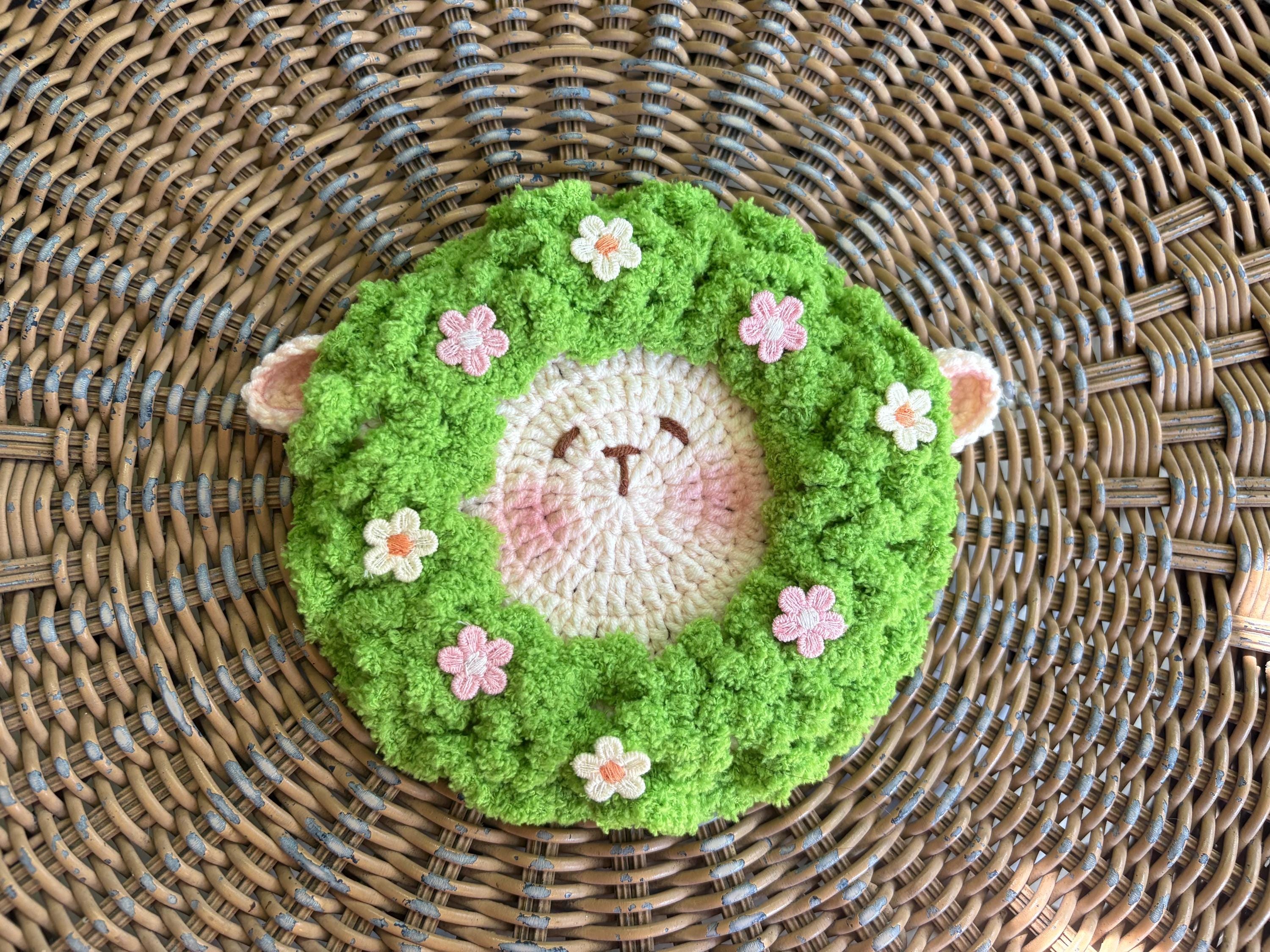 Crochet Fluffy Sheep Coaster, Farmhouse Mug Rug For Coffee Lover