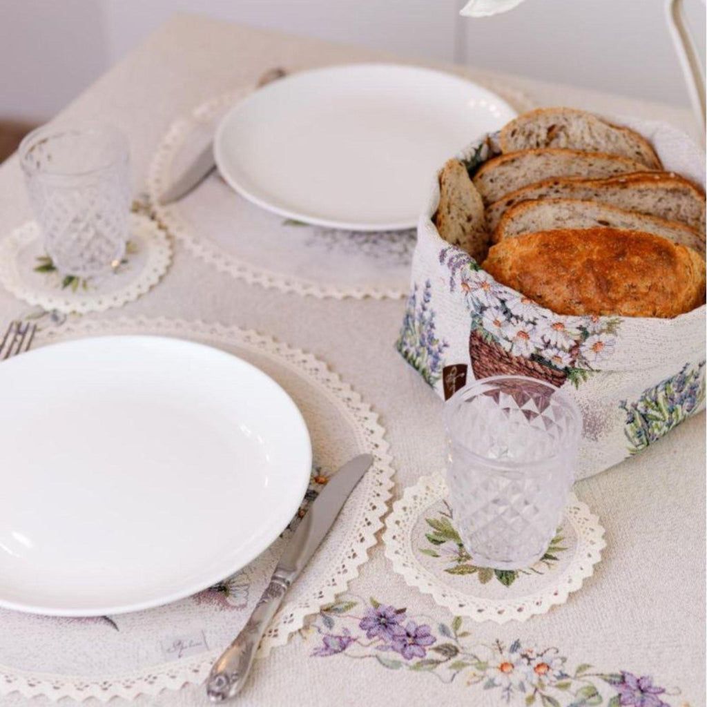 Handmade Beige Cotton Coasters: Provence Floral, Round, Set Of 4, 5.5 In