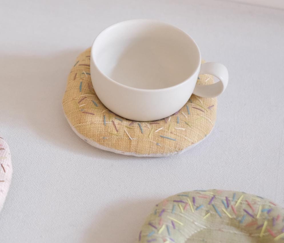 Handmade Embroidered Donut Coaster | Cotton Mug Mat