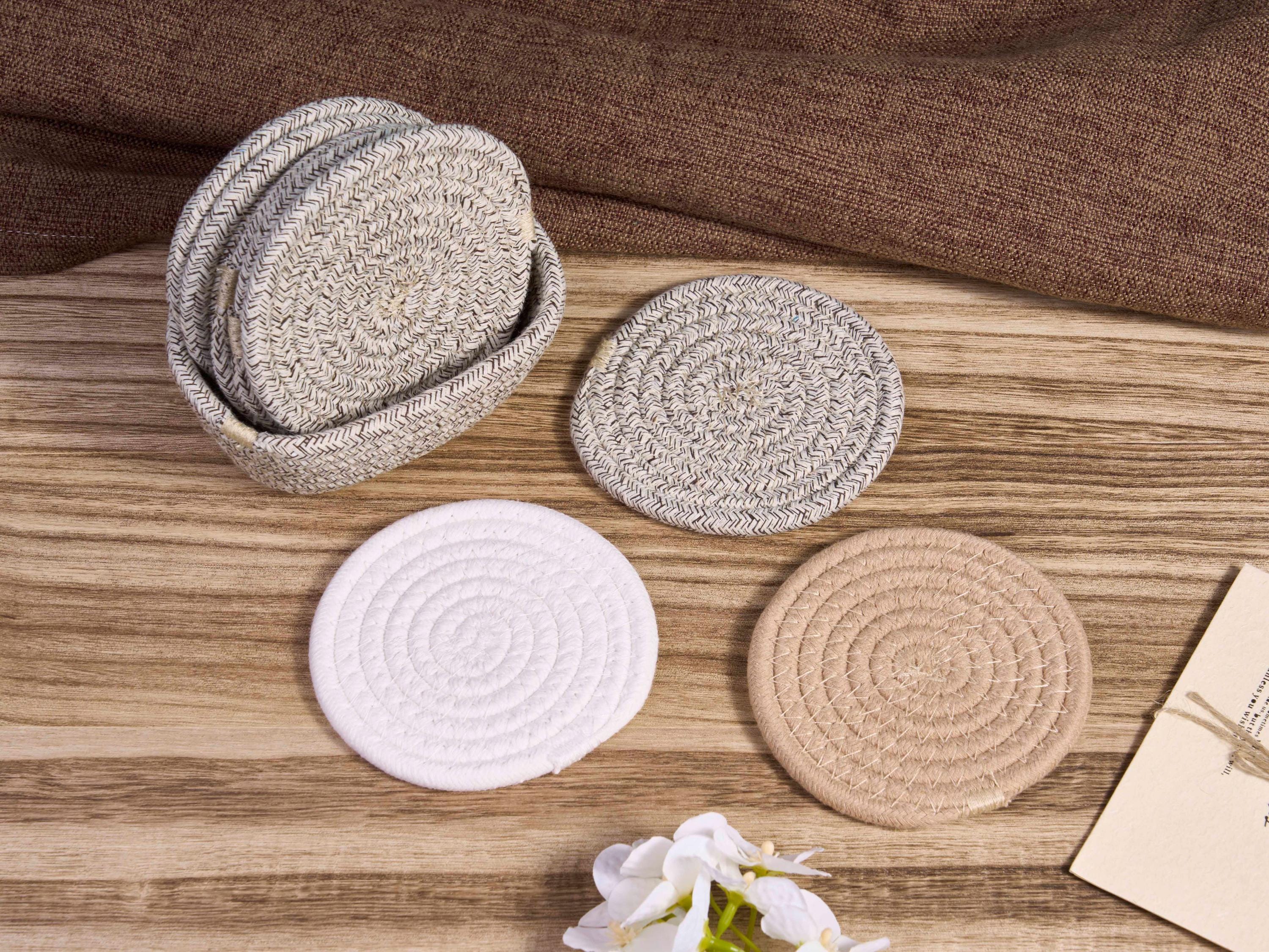 Handmade Cotton Rope Coasters Set,cotton Coaster,drink Coasters,woven Coasters Set,solid Color Coaster,kitchen Table Decor,housewarming Gift