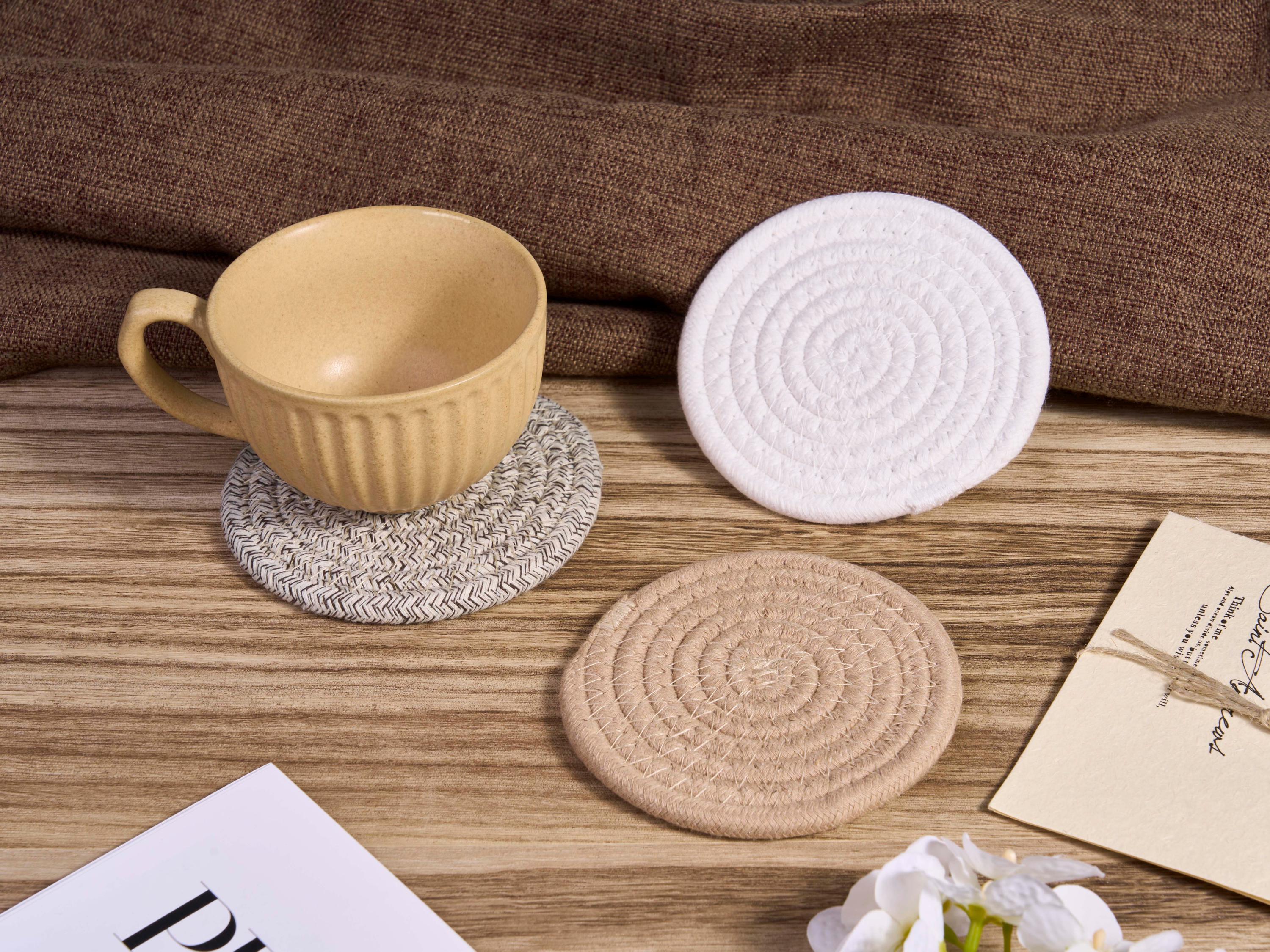 Handmade Cotton Rope Coasters Set,cotton Coaster,drink Coasters,woven Coasters Set,solid Color Coaster,kitchen Table Decor,housewarming Gift