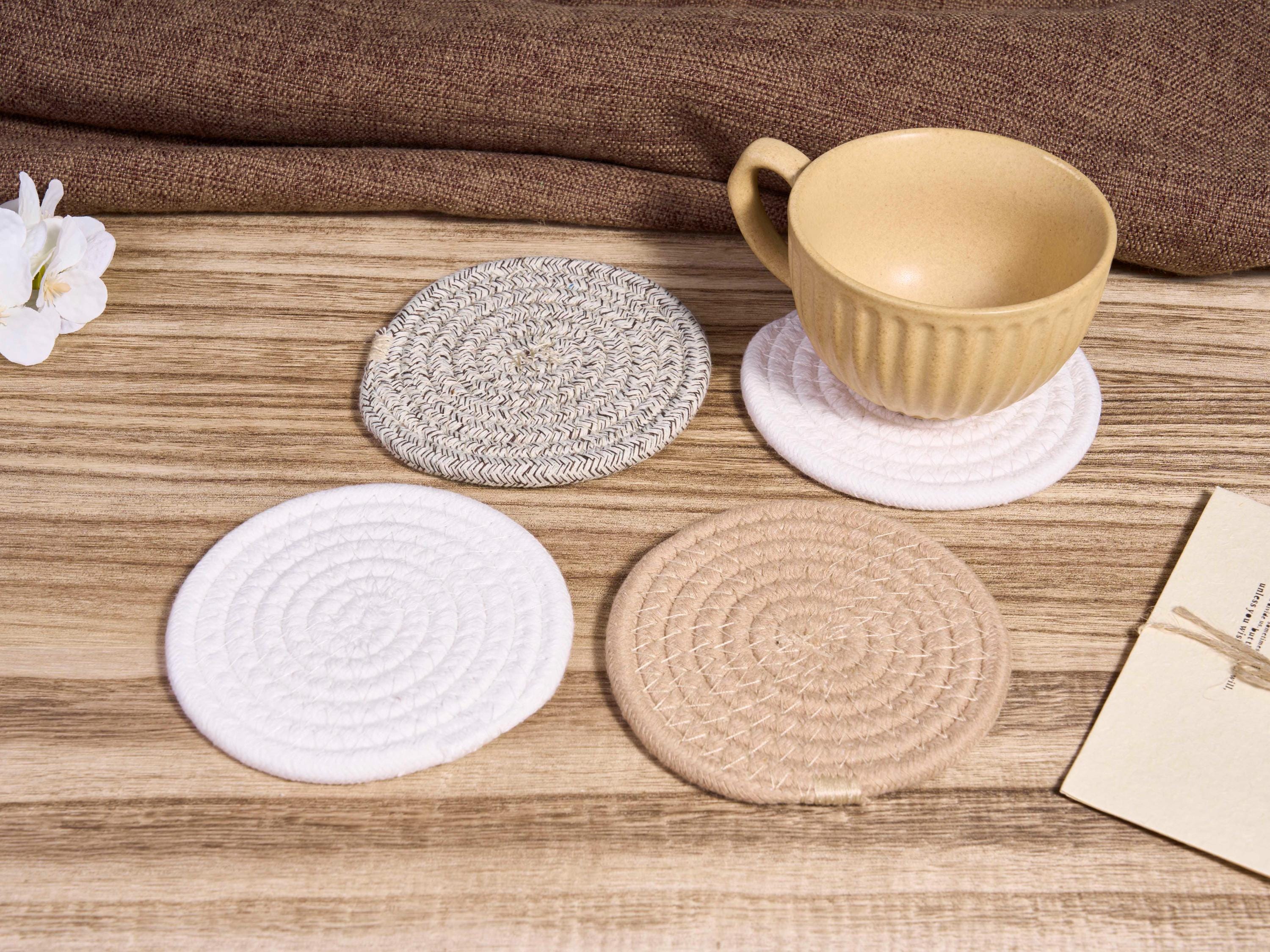 Handmade Cotton Rope Coasters Set,cotton Coaster,drink Coasters,woven Coasters Set,solid Color Coaster,kitchen Table Decor,housewarming Gift