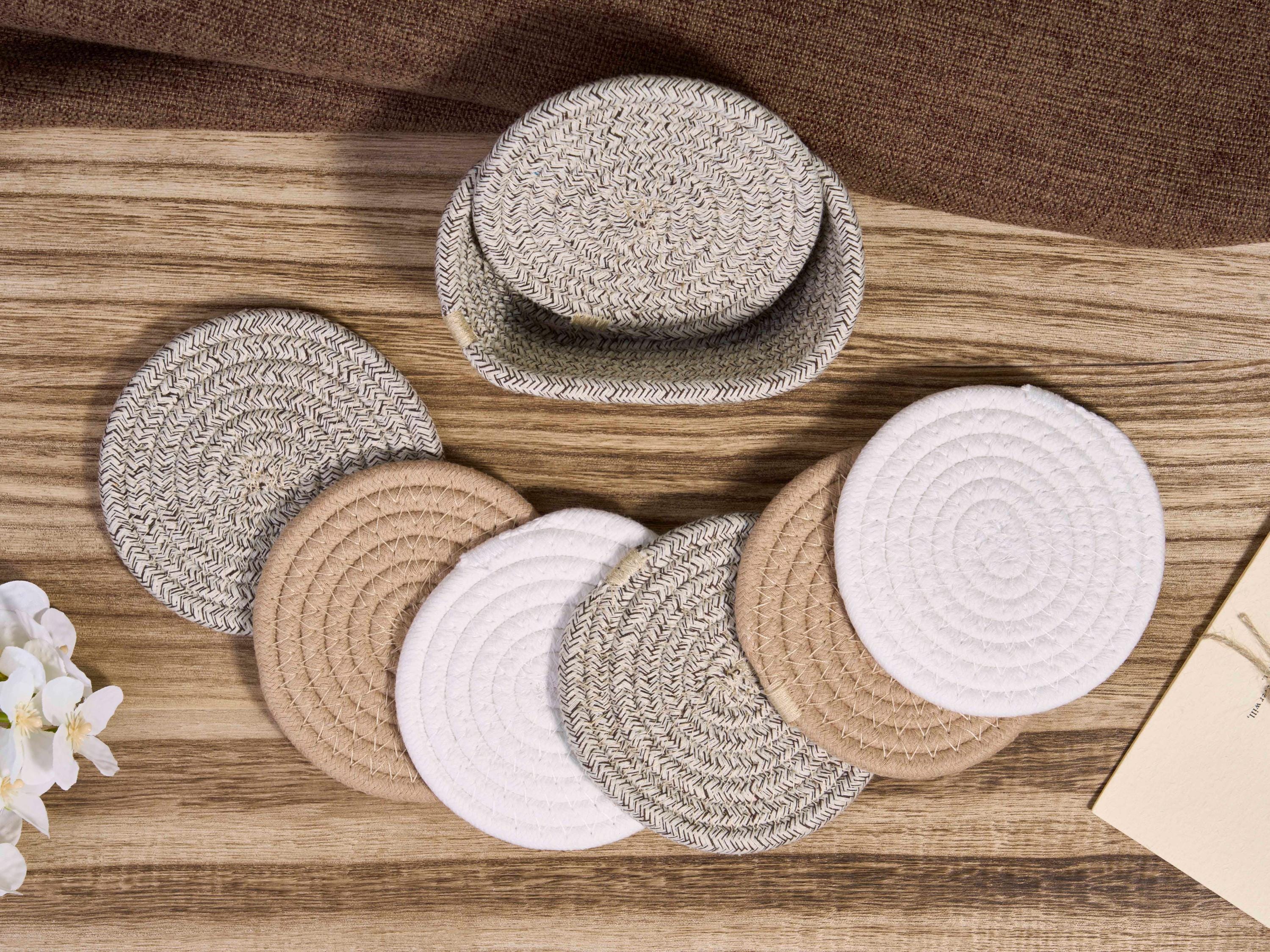 Handmade Cotton Rope Coasters Set,cotton Coaster,drink Coasters,woven Coasters Set,solid Color Coaster,kitchen Table Decor,housewarming Gift