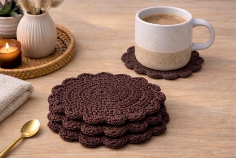 Handmade Crochet Cotton Coasters – Earthy Neutral Coaster
