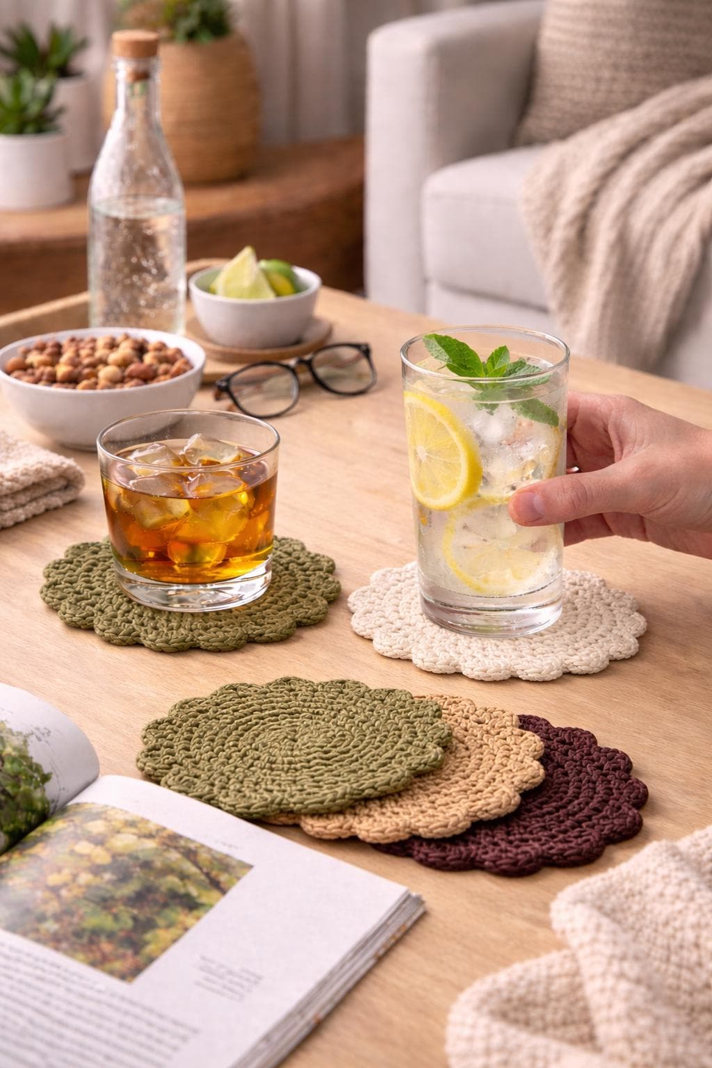 Handmade Crochet Cotton Coasters – Earthy Neutral Coaster