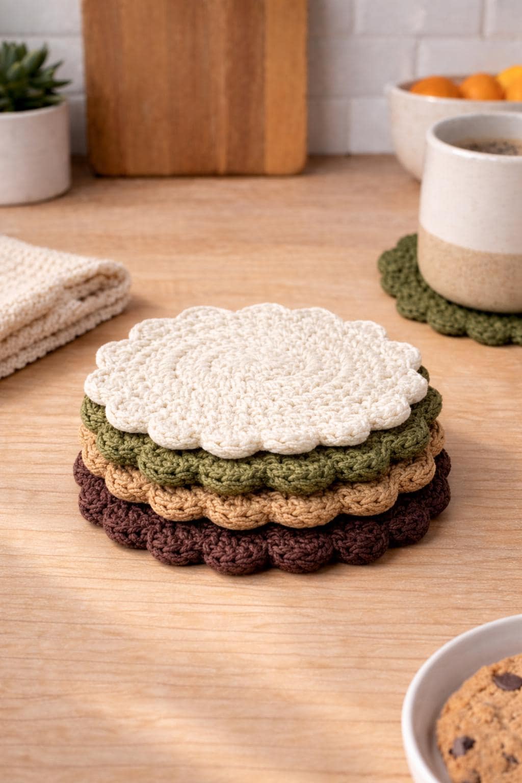 Handmade Crochet Cotton Coasters – Earthy Neutral Coaster