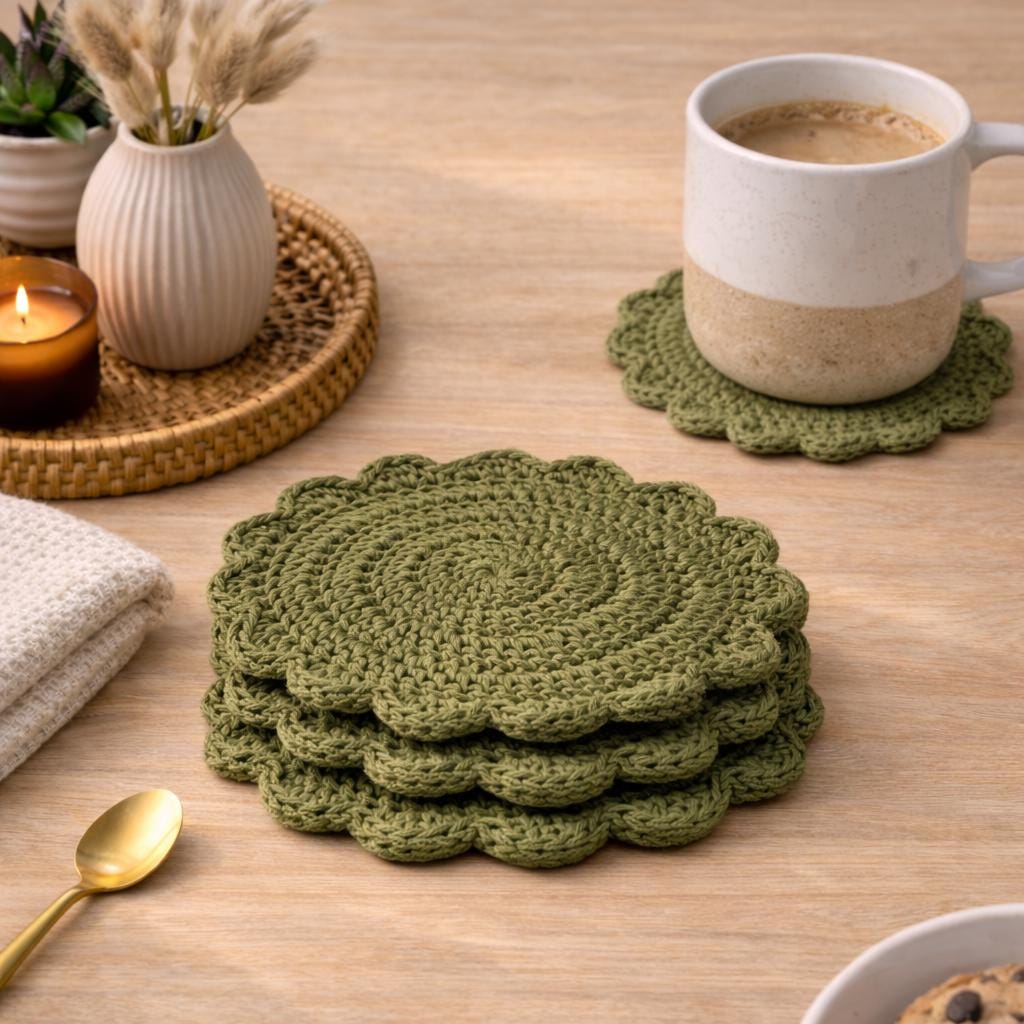 Handmade Crochet Cotton Coasters – Earthy Neutral Coaster