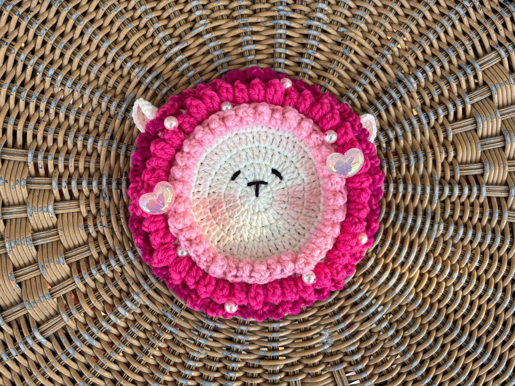 Crochet Fluffy Sheep Coaster, Farmhouse Mug Rug For Coffee Lover