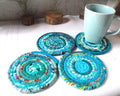 Turquoise Bohemian Coiled Coasters - Set Of 4 Absorbent Coasters - Handmade By Me