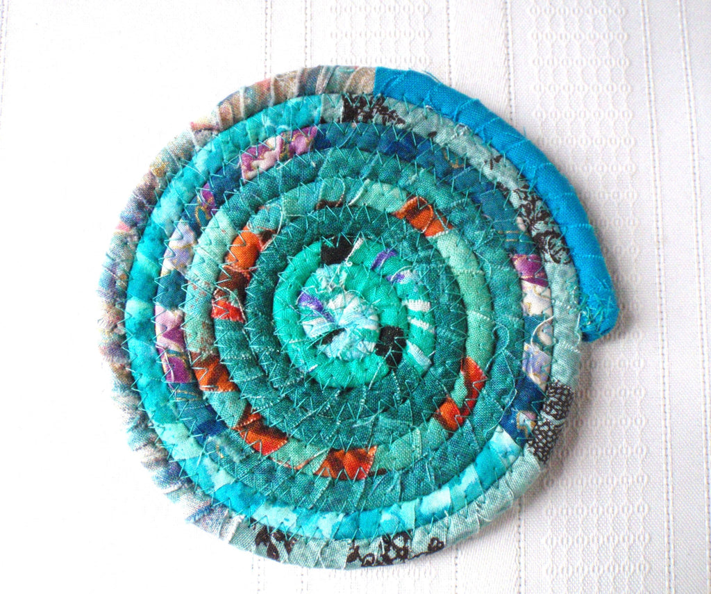 Turquoise Bohemian Coiled Coasters - Set Of 4 Absorbent Coasters - Handmade