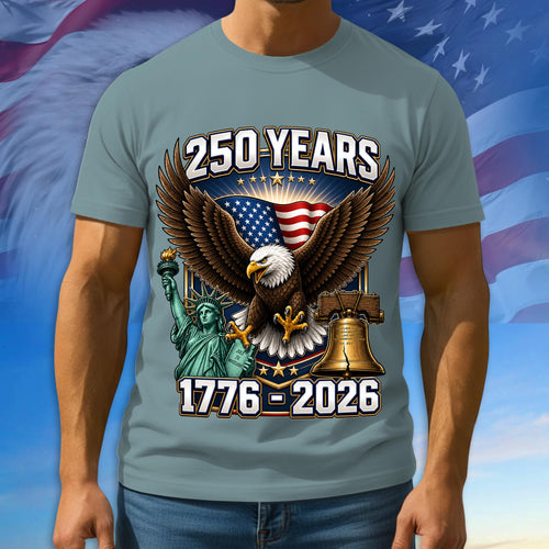 250 Years Of Freedom Shirt, Bald Eagle Patriotic Tshirt, Multicolor Tee For Independence Day, 1776 - 2026 Gifts